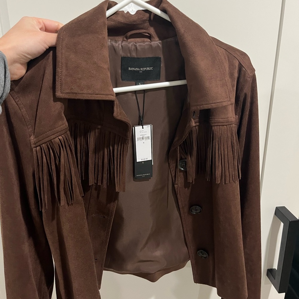 Banana Republic Dark Brown Suede Fringe Jacket